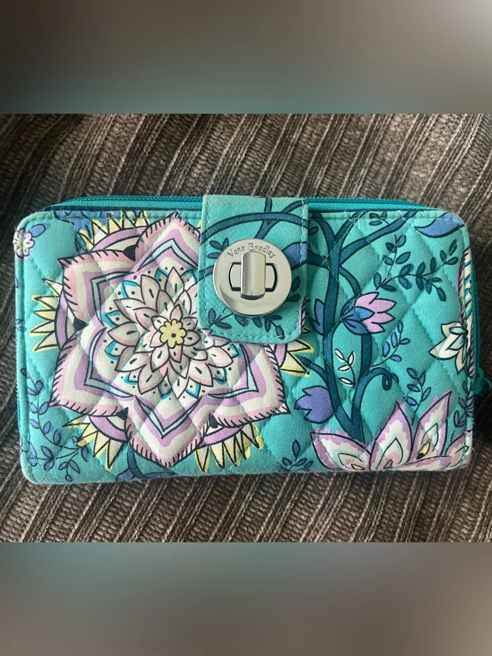 Vera Bradley Teal Floral Quilted Wallet with Turn-Lock